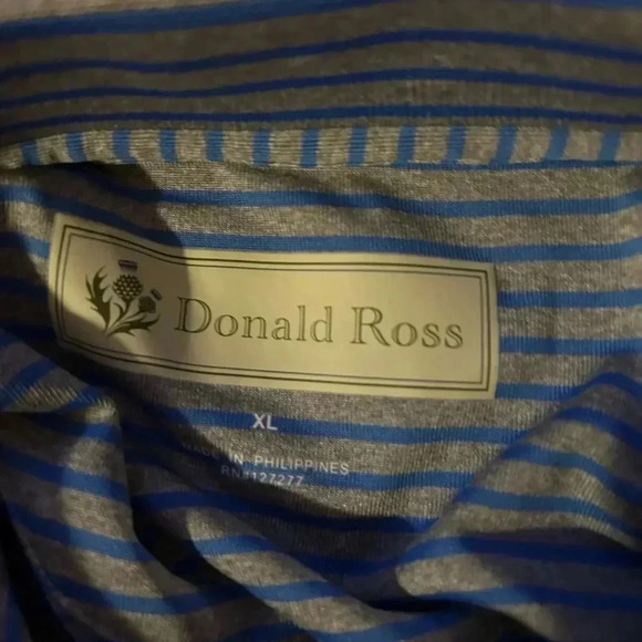 Men’s Donald Ross Grey And Blue Striped Polo Size XL - Picture 3 of 4